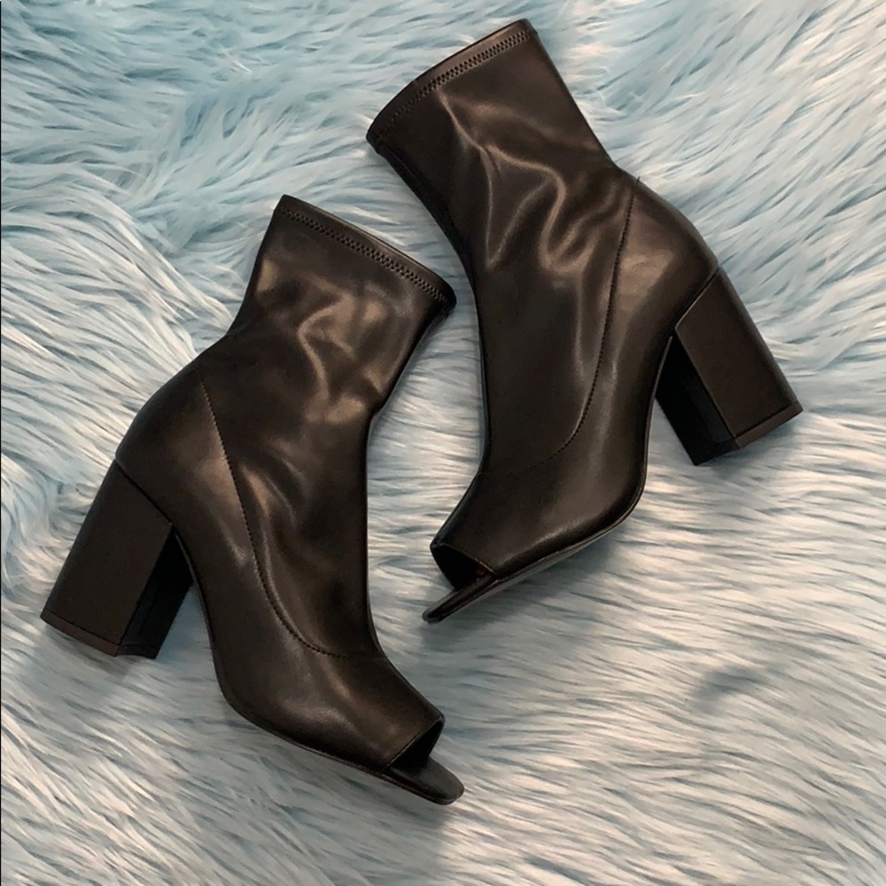 Zara Black Leather Peep Toe Heels